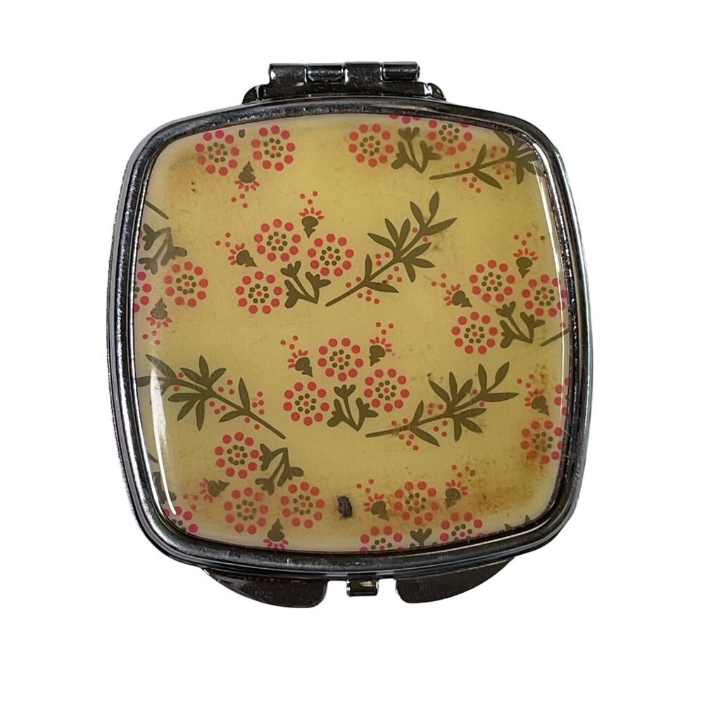 Double Mirror Cosmetic Compact Floral Regular Magnified Acrylic Metal Cover u